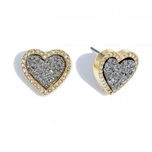 Hematite Druzy Heart Stud Earrings